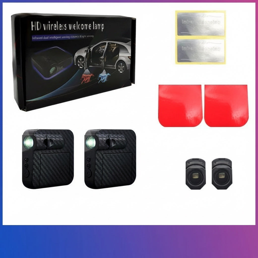 Kabellose Auto-Welcome-Light Projektion – Infrarot Türsensor Licht mit Carbon-Fiber Look, LOGO Bodenprojektion