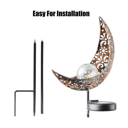 Solar-Mondlicht aus Eisen – Hohle Mondform Gartenleuchte, LED Outdoor Deko-Lampe