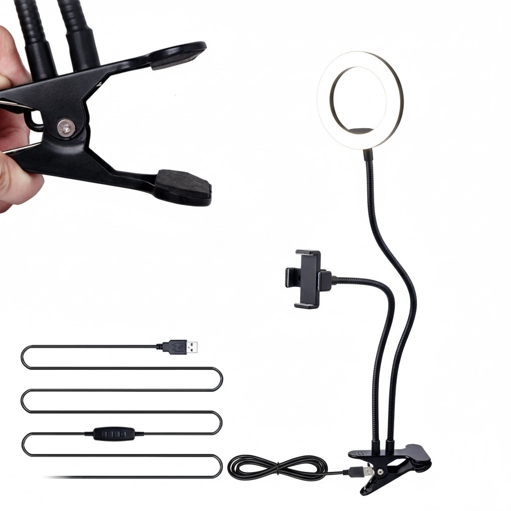 LED-Ringlicht mit Handyhalter – Dimmbares Live-Streaming-Licht mit flexiblem Schwanenhals & 360°-Drehung