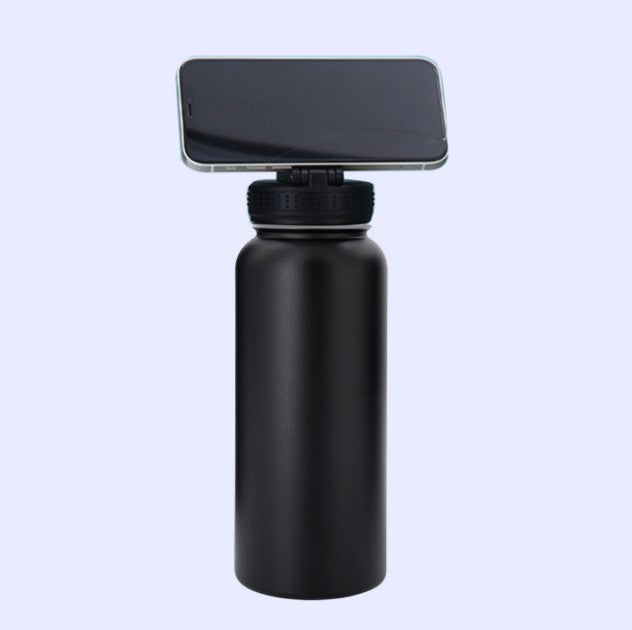 Edelstahl 304 Thermo-Trinkflasche – Doppelwand-Isolierflasche mit integriertem Smartphone-Halter