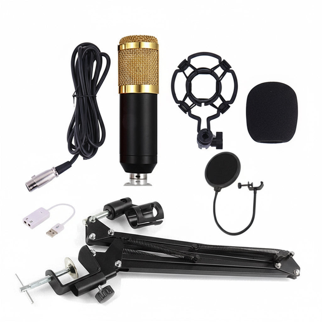 BM-800 Kondensatormikrofon-Set – Professionelles Studio-Mikrofon mit Soundkarte & Stativ für PC, Karaoke & Sprachaufnahmen