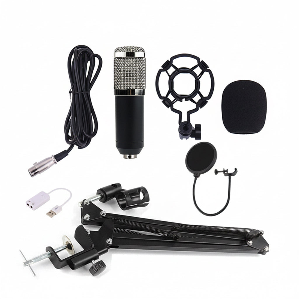 BM-800 Kondensatormikrofon-Set – Professionelles Studio-Mikrofon mit Soundkarte & Stativ für PC, Karaoke & Sprachaufnahmen
