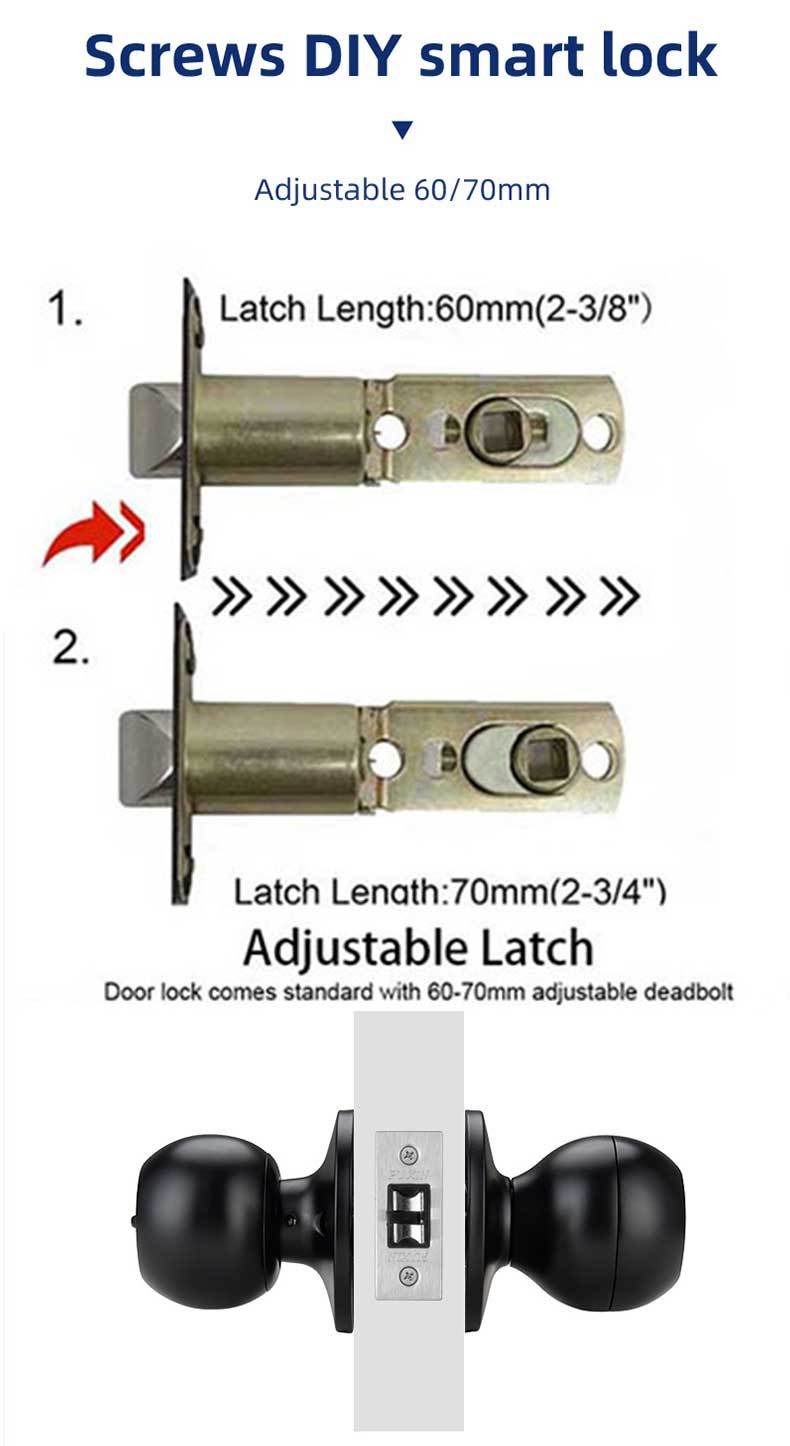 Smart Fingerprint Kugelschloss – Elektronisches Türschloss für Innentüren, DC-betrieben, Amerikanisches Design
