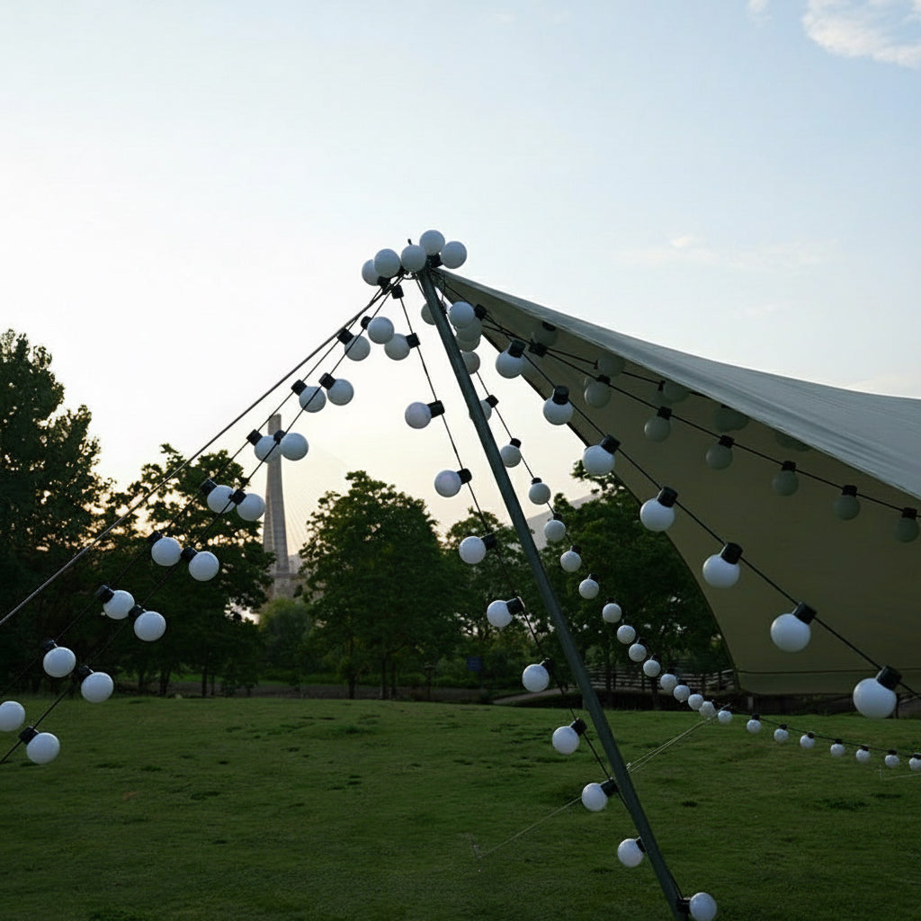 LED Deko-Lichterkette 5 cm Kugeln – Warmweiß, Solar, 5 m, 20 LEDs