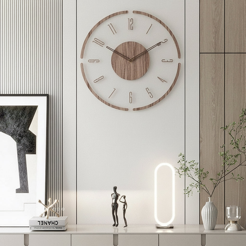 Moderne leise Wanduhr aus Holz