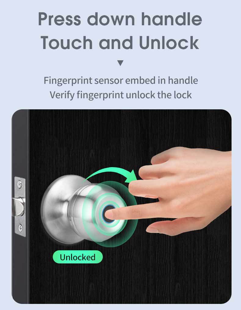 Smart Fingerprint Kugelschloss – Elektronisches Türschloss für Innentüren, DC-betrieben, Amerikanisches Design