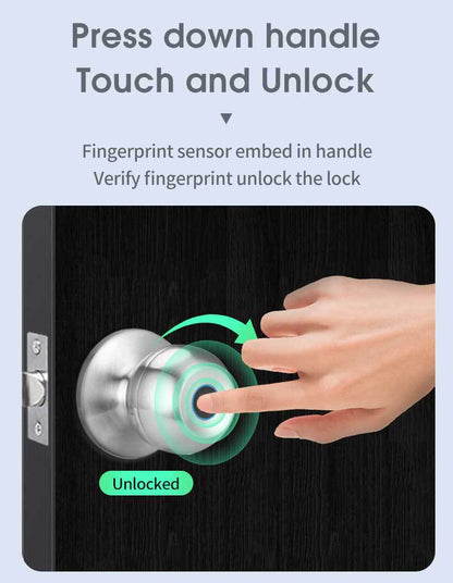 Smart Fingerprint Kugelschloss – Elektronisches Türschloss für Innentüren, DC-betrieben, Amerikanisches Design