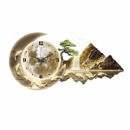 Golden Mountain in the Sunlight: A Wall-Mounted Decorative Painting with a Clock for the Dining Room, Tabletop Clock, and Living Room Artwork.