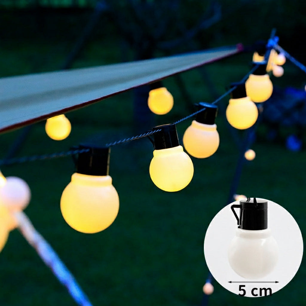 LED Deko-Lichterkette 5 cm Kugeln – Warmweiß, Solar, 5 m, 20 LEDs
