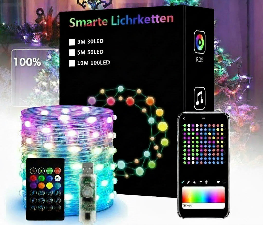 USB-Bluetooth RGB-Lichterkette – App- & Fernbedienung, Musiksteuerung, Wasserdicht