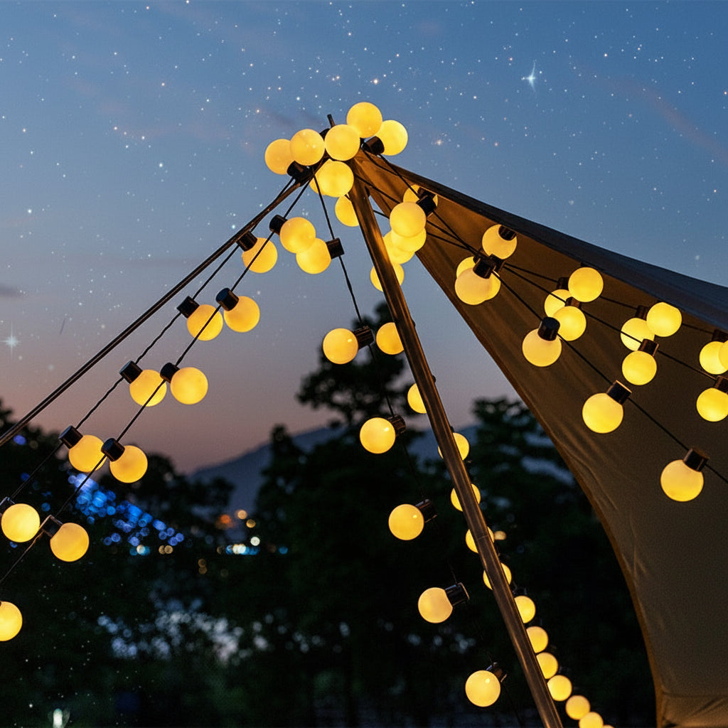 LED Deko-Lichterkette 5 cm Kugeln – Warmweiß, Solar, 5 m, 20 LEDs