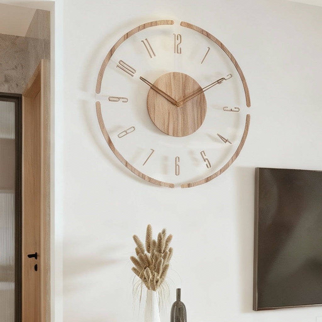 Moderne leise Wanduhr aus Holz