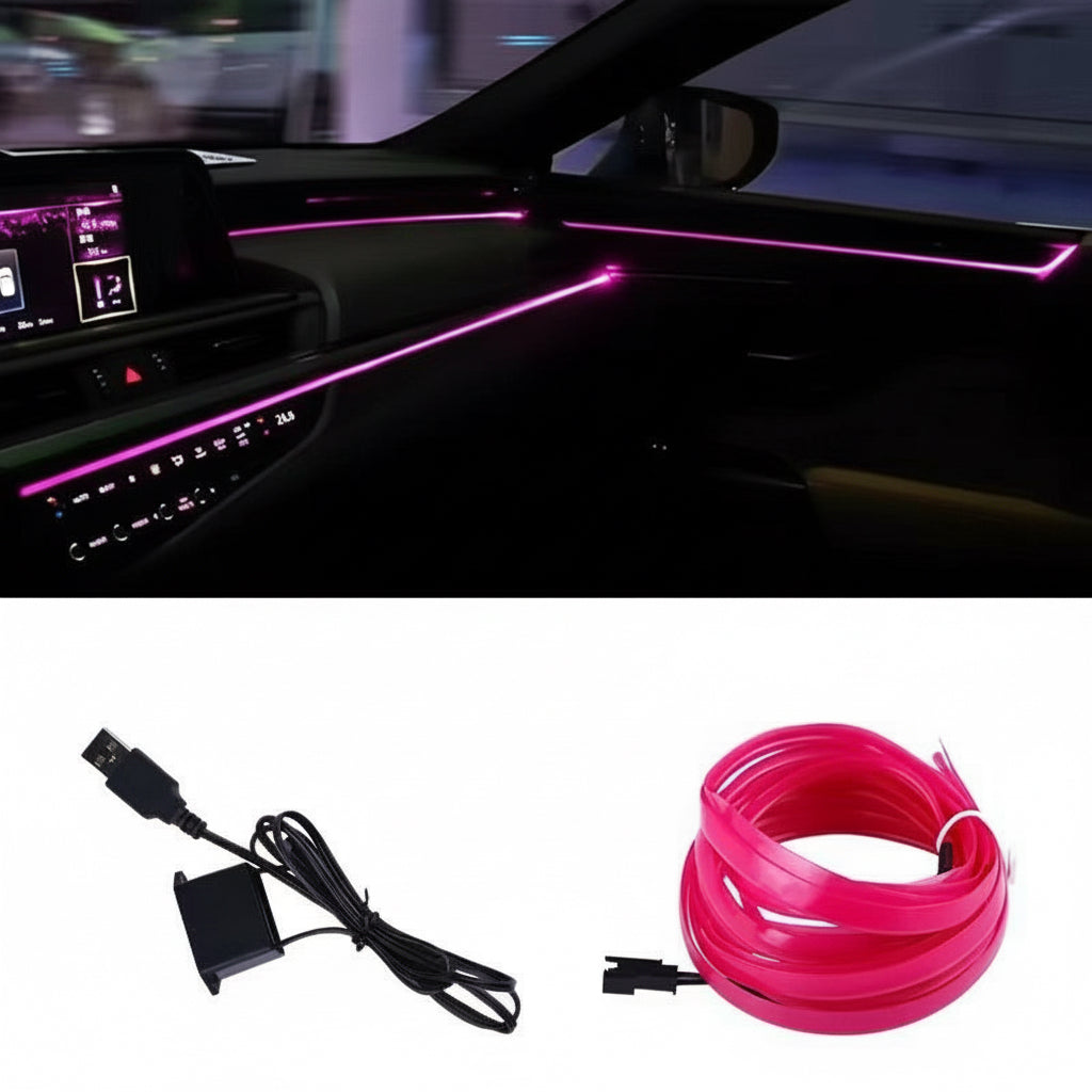 3 m Auto-LED Ambientebeleuchtung – USB EL-Kaltlicht Innenraum Lichtleiste ohne Installation