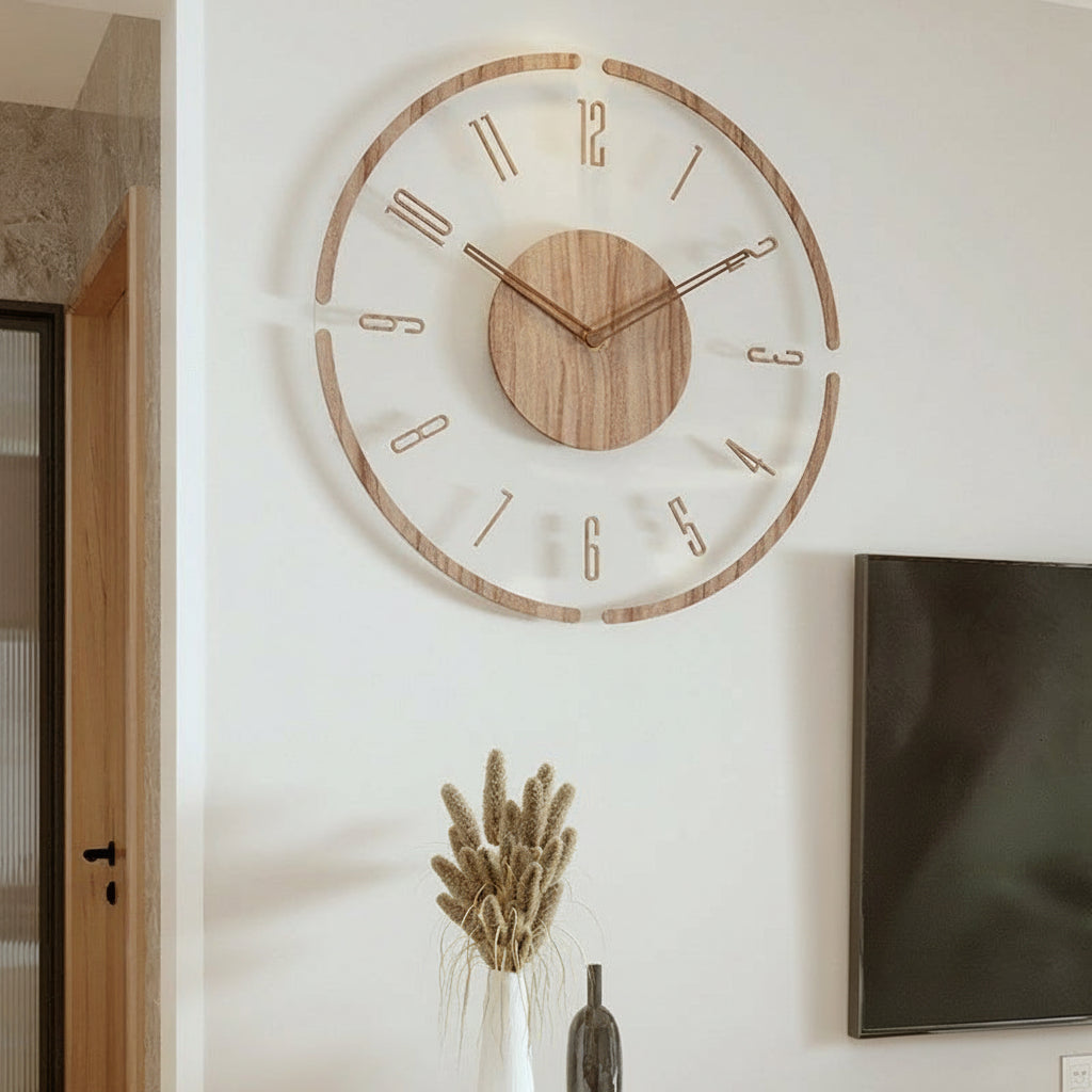 Moderne leise Wanduhr aus Holz